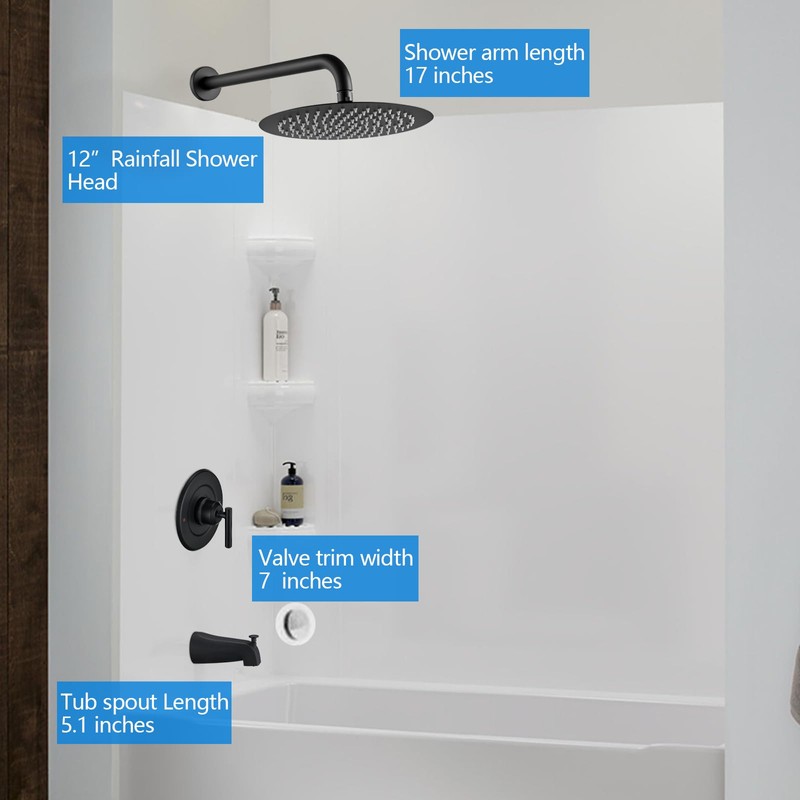 Replacement for Moen Shower Faucet Trim Kit, 12" Rainfall Showerhead,