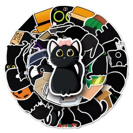 Black Cat Stickers for Laptop(50 Pcs),Gift for Kids Teens Adults Girl,Cute Cat Waterproof Stickers for Water Bottle,Vinyl Stickers for Scrapbook,Journal,Dairy,Skateboard