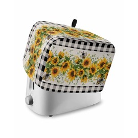 Summer Sunflowers Bees 2 Slice Toaster Cover Rustic Floral Leaves Black White Plaids Toaster Dust Cover Fingerprint Protection Bread Machine Kitchen Appliance Protector