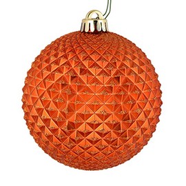 Vickerman 4" Christmas Ornament Ball, Burnished Orange Durian Ball with Glitter Accent, Shatterproof Plastic, Holiday Christmas Tree Decoration, 6 Pack