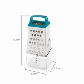 Lacor - 61363 - Kitchen Grater with Keep Container, Stainless Steel, Includes Food Container 250 ml, 4 Cutting Sides: Fine, Medium, Thick and Cut, 8.9 x 6.5 x 20.5 cm