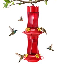 2-Tier Glass Hummingbird Feeders for Outdoors Hanging, 34 OZ Humming Bird Feeder with 8 Metal Feeding Ports, Built-in Ant Moat & 360° Perch, Hummingbird Gifts for Women Mom