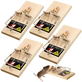 Qualirey 4 Pack Large Rat Traps, Reusable Wooden Mouse Traps with Heavy Duty Double Spring, Sturdy Wood Base, Fast Kill Trampa para Ratas Trap for Rats, Mice & Rodents, Indoor & Outdoor Use