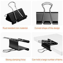 Mesybveo Pack of 100 Foldback Clips, 15 mm / 19 mm / 25 mm / 32 mm Paper Clips, Metal Binder Clips, Binder Clips for Office Supplies, Stationery Paper (Black)