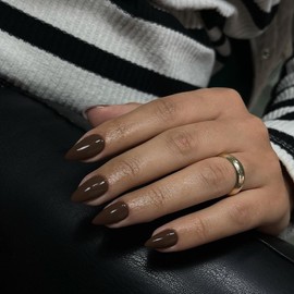 Dark Brown Press on Nails Short Almond Shaped, SXVME Short Fake Nails Glue on Best Thick Natural Acrylic False Nails Handmade of Upgrade Gel, Extra Short Fall Almond Nails, Big & Petite Fingers, 30Pcs