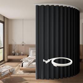RYB HOME Blackout Room Divider Curtains with Flexible Track Ceiling&Wall Mount, Thermal Insulated Extra Wide Long Track Curtains with Hooks for Living Room, W100 x L84 inch Long, 1 Panel, Black