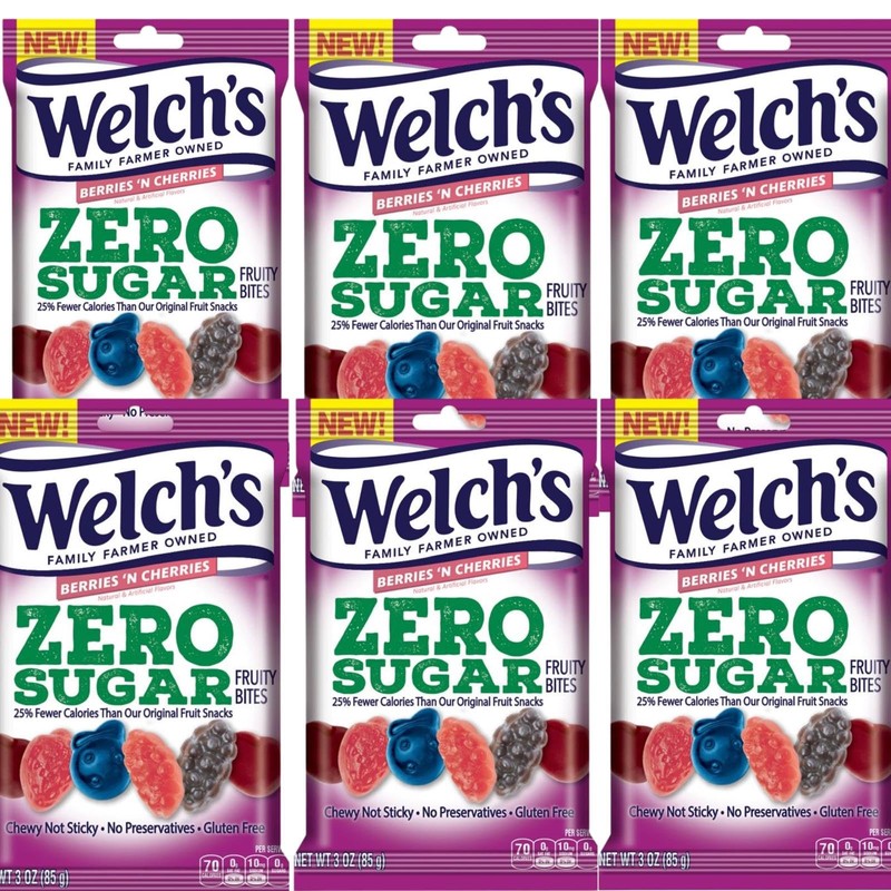 Welch's Fruit Snacks, Zero Sugar Berries 'N Cherries, Gluten Free,