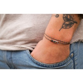 Made by Nami Thin Wrap Bracelet for Men and Women - Lobster Hook Clasp - Handmade - Maritime Surfer Jewellery - Fabric Bracelet Minimalist - 100% Waterproof & Adjustable (Dark Retro Silver)