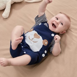 SFreeBo Baby Boys' Winter Clothing Outfit Set Long Sleeve Cotton Striped Top + Dungarees + Hat Newborn Baby Clothing Boys 3-18 Months, short sleeve baby bear