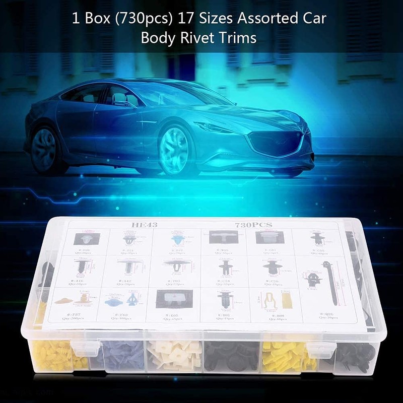 ANCLLO 730Pcs Car Plastic Rivets Fasteners Push Type Pin Rivets