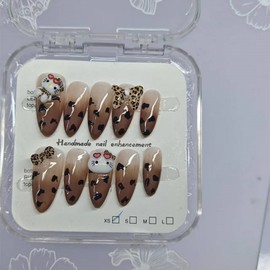 [Overseas] Hopi Kitty Parts Pure Hand-Worn Nail Maillard Leopard Necktie Kitty Cat Cute Medium M/Basic Almond A 4ea