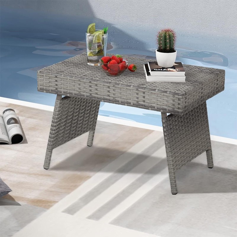 ReunionG Wicker Side Table, Grey