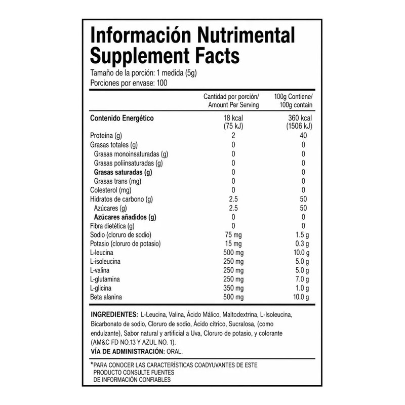 BCAA 211 Alpha Nutrition Aminoacidos 500 grs 100 Porciones Sabor