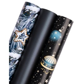 WRAPAHOLIC Christmas Wrapping Paper Roll - Mini Roll - 3 Rolls - 17 Inch x 120 Inch Per Roll - Dark Blue Christmas Ball, Gingerbread House Holiday Collection