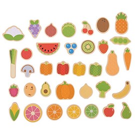 Bigjigs Toys Wooden Fruit & Vegetable Magnets - 35 Piece Fridge Magnet Toy, Magnetic Play Food For Children, Storage Box Included, Age 3+ Year Olds
