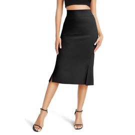 Urban CoCo Women's Stretch Office Fishtail Pencil Skirt High Waist Bodycon Midi Skirt with Slit, Black, Small