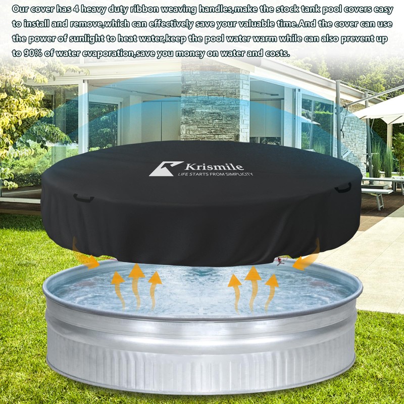 Krismile Solar Stock Tank Pool Cover,Heavy Duty All-Weather Protection 8Ft