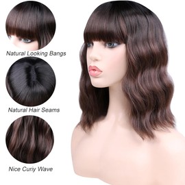 ZYYDSGO Peluca Corta Ondulada Para Mujer, Estilo Bob Rizado, A La Altura De Los Hombros, Con Mucho Encanto Sintético (Marrón Ombré)