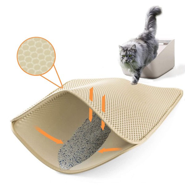 Ycozy Cat Litter Tray Mat Large Cat Litter Mat for Cat Litter Tray 60 × 43 cm Honeycomb Double Layer Design Cat Litter Tray Mat Waterproof Easy to Clean