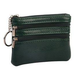 Womens Coin Purse Small Leather Coin Pouch with Key Ring Ladies Purse with 3 Compartments Change Wallet for Women