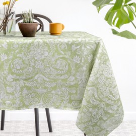 blunique Tablecloth 52 x70 in Rectangle Tablecloth,Linen Blend Boho Table Cloth for Birthday Party,Farm House Table Cover 40 x 54 Inches Tables（Sage Curly Flower