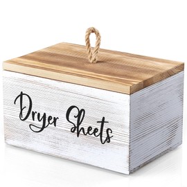 Bivvclaz Dryer Sheet Holder, Rustic White Wooden Laundry Sheets Container, Laundry Room Organization and Storage for Farmhouse Laundry Room Decor and Accessories, Fabric Softener Dispenser