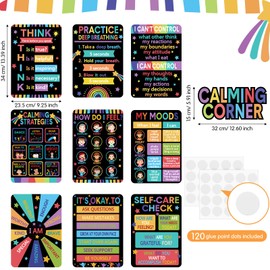 10 Pcs Calming Posters Emotion Chart for Kids Feeling Management Posters Back to School Calming Strategies Bulletin Board Set for Preschool Kindergarten Elementary School Decor (Black Base Color)