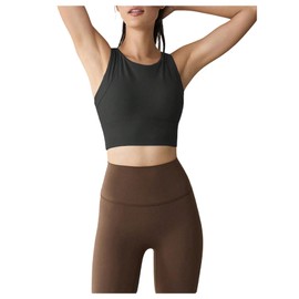 OYOANGLE High Neck Sports Bra for Women Longline Yoga Tank Tops Wirefree Padded High Impact Womens Bras Black Medium