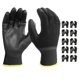 BYS GLOVE 10 Pairs PU Coated Knit Work Gloves, Breathable Nylon Safety Gloves for Handling, Gardening, Construction, Yard, Farm Use