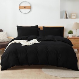 Bed Linen 135 x 200 cm Cotton Black, 100% Cotton Duvet Cover Made of Breathable, Bed Linen Set with 1 Pillowcase 80 x 80 cm + 1 Duvet Cover with Zip