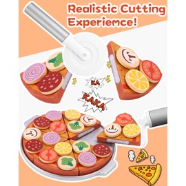 Toaren Wooden Pizza Set, Children's Kitchen Accessories, Children's Kitchen Accessories, Toy Food for Shop Accessories, Wood, Pizza for Children with Chopping Board, Pizza Cutter