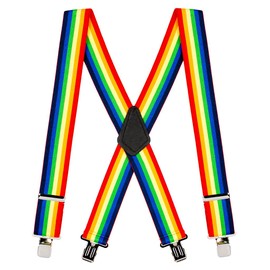 Suspender Store Novelty Rainbow Striped Suspenders - 2-Inch Wide Elastic - X-Back - Gator Clip - 42" for 5'0" to 5'9" tall