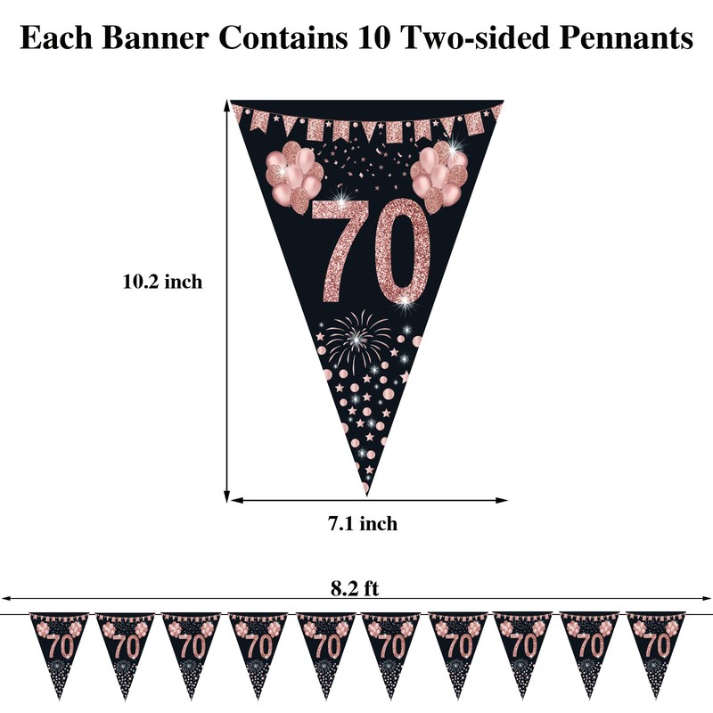 70th Birthday Bunting, Happy Banner Bunting Flags, 40 Pieces Triangle
