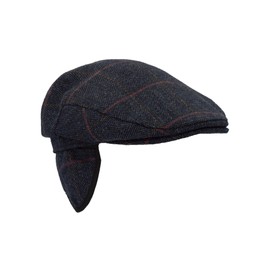 WALKER AND HAWKES - Derby Tweed Eddie Flat Cap w/Foldable Ear Flaps - Blue Tweed - XL (60cm)