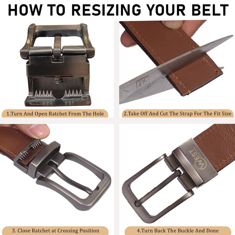 West clever Genuine Cowhide Leather Reversible Belt for Men 35mm