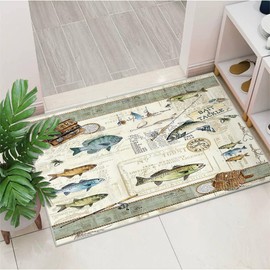 Fishing Rug for Entryway Door Mat 2x3 Cabin Modern Area Rugs, Machine Washable Rug for Bedroom, Low Pile Soft Large Carpet for Dining Room Office Non Slip