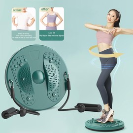 Twist Waist Disc Balance Board with Drawstring - Body Shaping Waist Twisting Disc - Fitness Turntable for Home Workout, Waist Wriggling Plate with Resistance Bands and Foot Massage (Green)