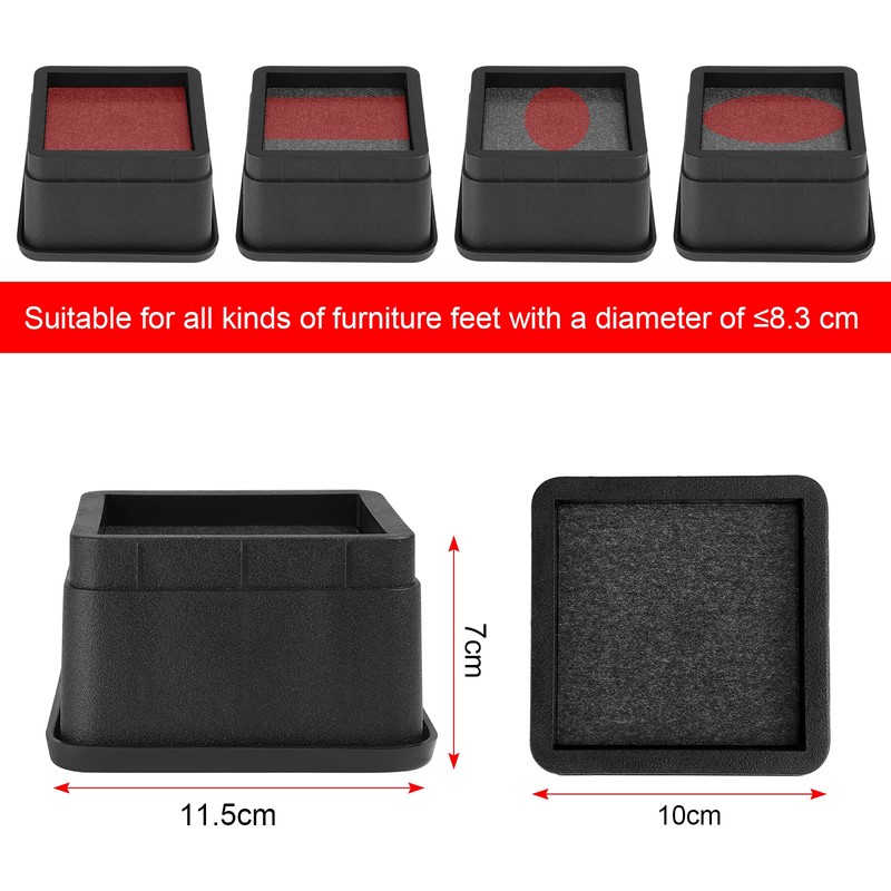 Kinsinder Set of 4 Adjustable Bed Risers, Furniture Height, Table
