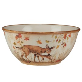 Pine Forest 152 oz. Ceramic Deep Serving Bowl – Large Woodland Forest Themed Bowl with Deer and Autumn Leaves for Mixing, Serving Pasta, Fruit, Holiday Meals, Harvest Sides, or Seasonal Entertaining