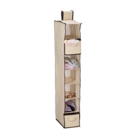 Relaxdays Wardrobe Hanging Shelf, 7 Compartments, Fabric, 106 x 16.5 x 31 cm, 2 Drawers, Clothes Organiser, Beige
