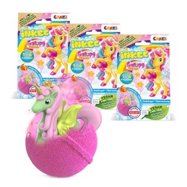 INKEE Galupy Unicorn 3er Set | 3x Badebomben Kinder mit Überraschung, Badekugeln 3x 100g mit GALUPY Einhornfiguren, Karamellduft & Jojobaöl