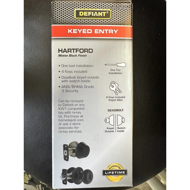 Defiant 🌟 Door & Deadbolt Matte Black Keyed The Same