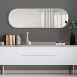 Kate and Laurel Caskill Modern Oval Mirror, 16 x 48, Charcoal Gray, Capsule-Shaped Accent Mirror for Wall