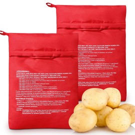 KornaDoz 2 Pack Reusable Microwave Potato Bag, Perfect Baked Potato Cooker in Minutes, Washable Pouch for Corn on the Cob, Tortillas & More, Kitchen Gadgets, Red