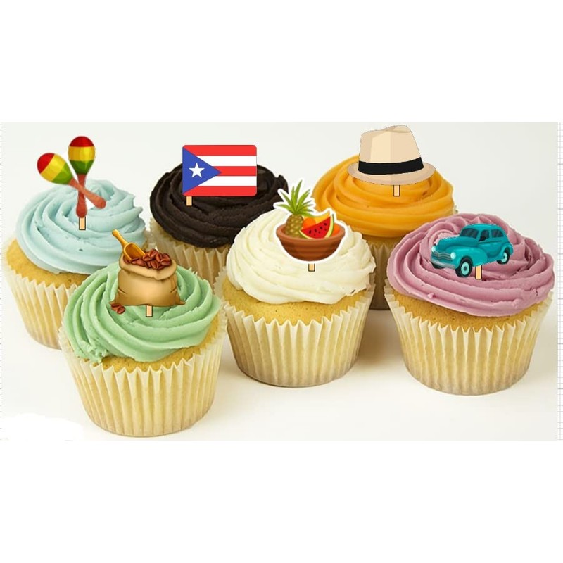12 Puerto Rico Party Cupcake Toppers Food Picks Party Decorations