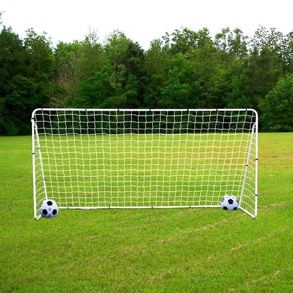 F2C 12 x 6 Soccer Goal for Backyard, Heavy Duty Steel Frame with Net for Kids, Adult Portable Football Shooting Training Aid with Carry Bag, Ground Stakes Weather Resistant