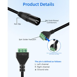 YANBORONSN XLR Male Cable to 3Pin Solderless Terminal Converter Cable with Screwdriver for Speakers,Audio Equipment, Guitars, KTV, Studios（2 Pack）