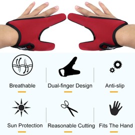 Finger Stall Protective Gloves for Outdoor Fishing, 1 Pair Finger Protector Thumb and Index Neoprene Glove, Elastic Non-Slip (Red)