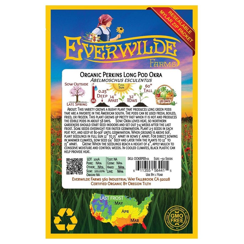 Everwilde Farms - 50 Organic Perkins Long Pod Okra Seeds
