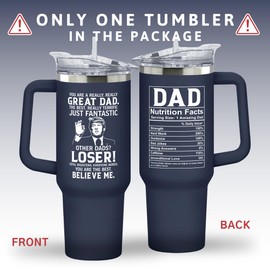 Dad Gifts from Daughter, Son, Kids - Funny Birthday, Fathers Day, Christmas Gift Ideas - Presents for Father, Daddy, Papa, Men - Coffee Drinking Cup with Lid - 40 Oz Stainless Steel Navy Tumbler